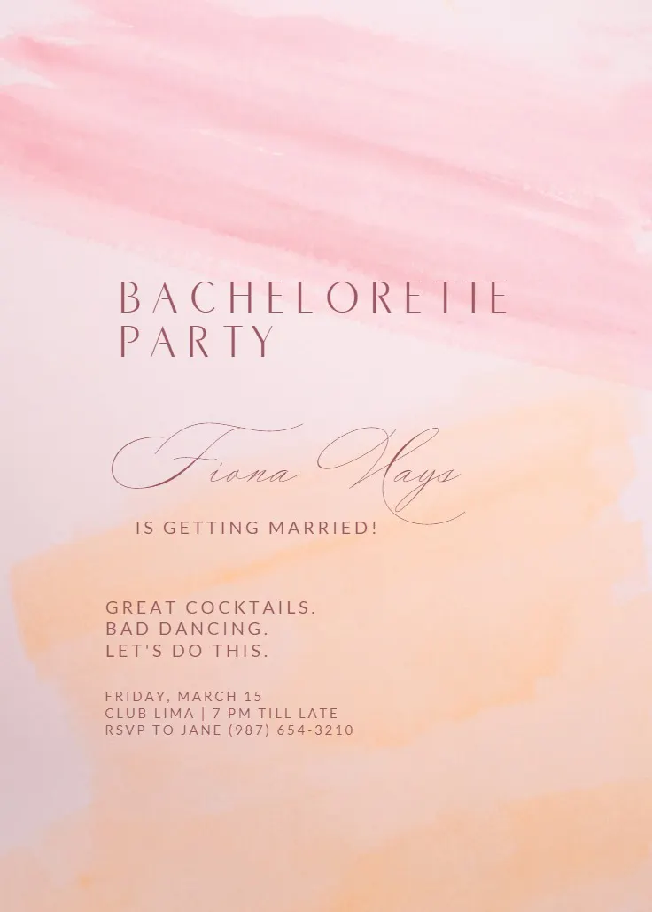 Pink brush blush - bekarlığa veda partisi davetiyesi